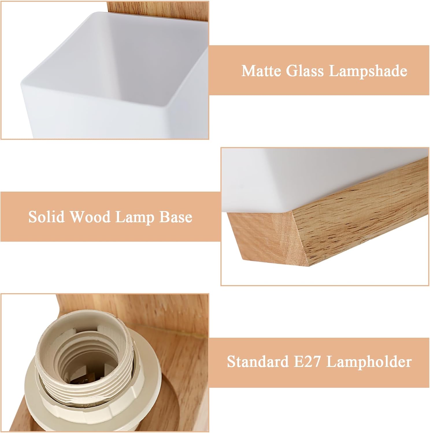 Thumbnail 4 de Comely Applique da parete in legno vintage con paralume in vetro e attacco E27