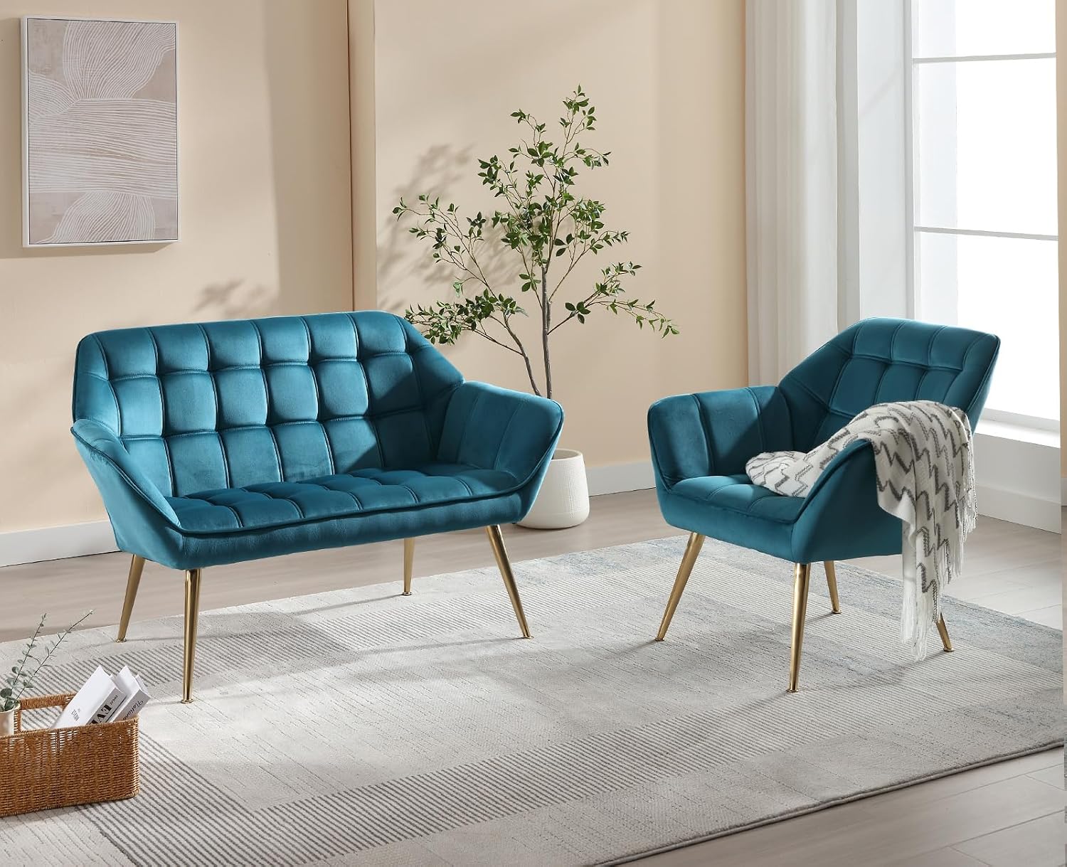 Detalle 2 de chairus chairus-Scandinave fluwelen fauteuils, set van 2, blauw