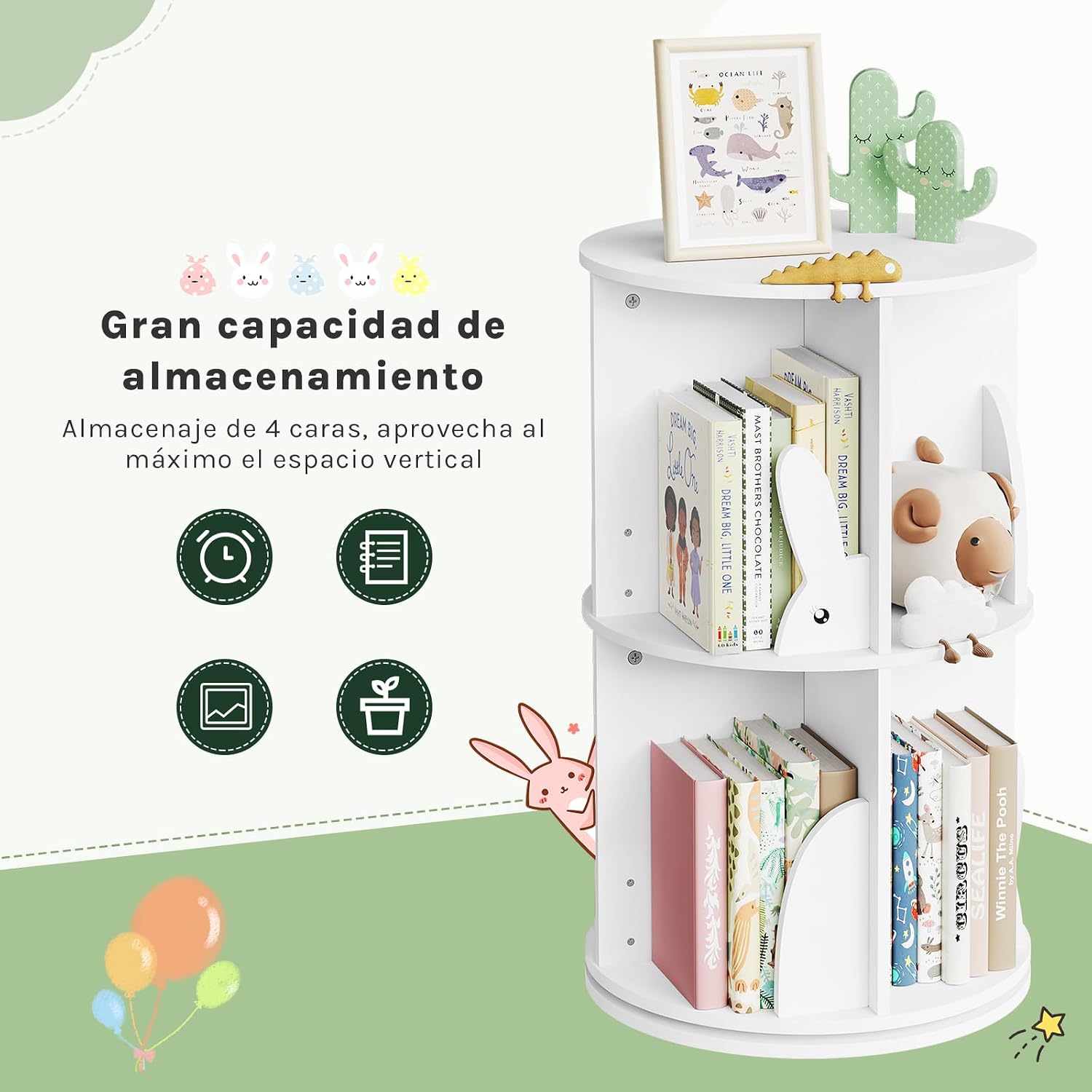 Thumbnail 5 de WOLTU Estantería Infantil Giratoria Blanca 2 Niveles