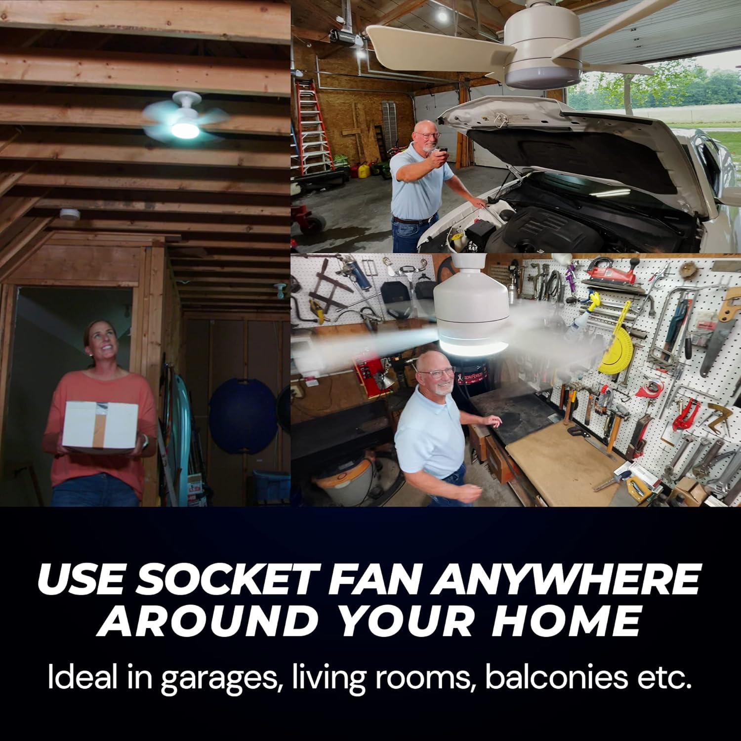 Thumbnail 6 de Bell+Howell Socket Breeze modern ceiling fan bulbs with LED lights, 10" LED E26/E27 screw base mini fan with remote