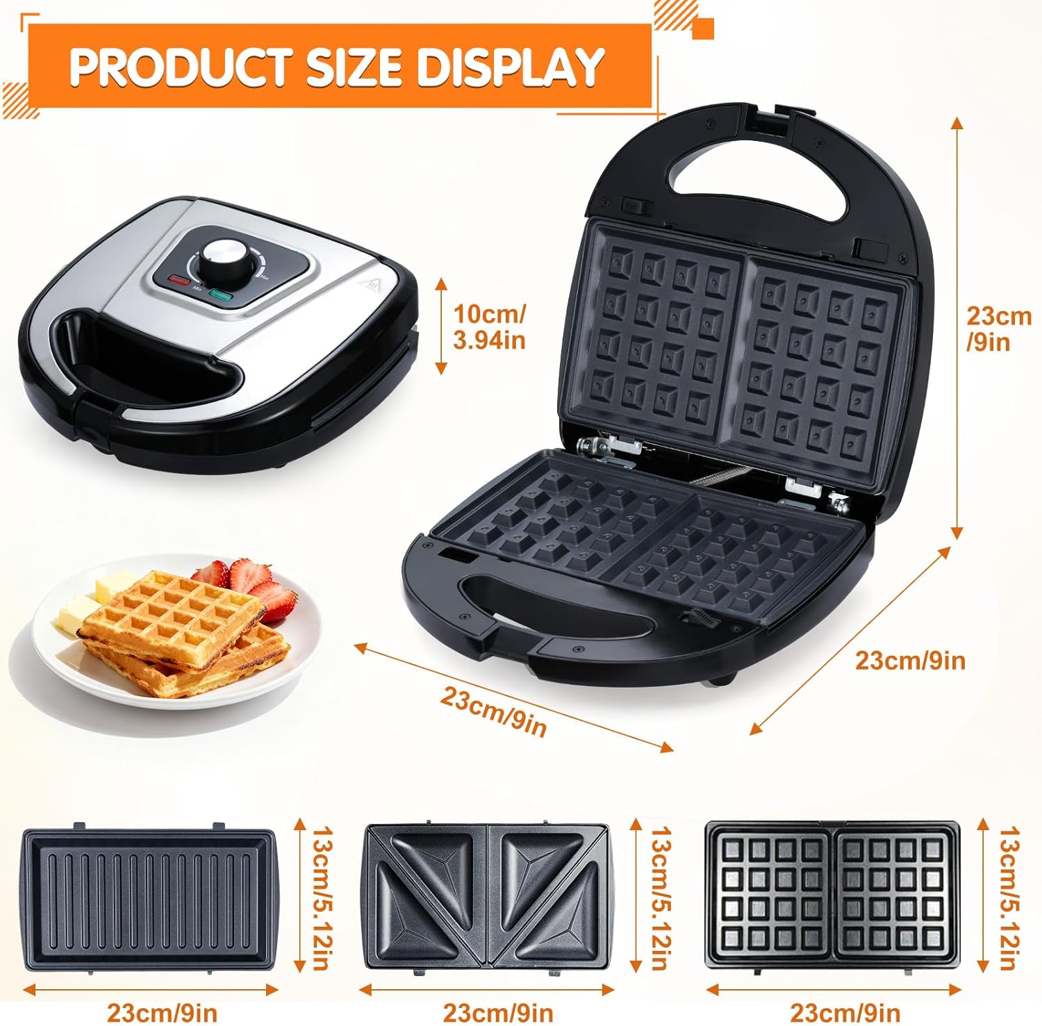 Thumbnail 6 de Mingfuxin 3-in-1 Frühstücks-Sandwichmaker mit abnehmbaren Antihaft-Platten (Waffel, Sandwich, Grill)
