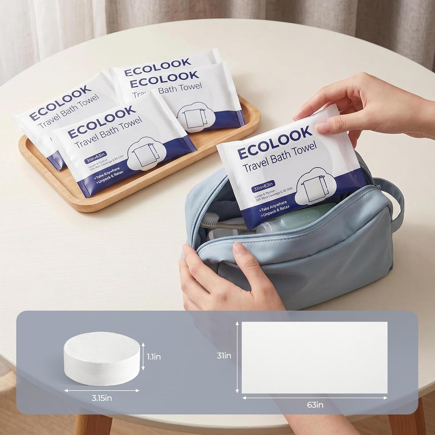 Detalle de ecolook Compressed Disposable Bath Towels 31 x 63 Inch