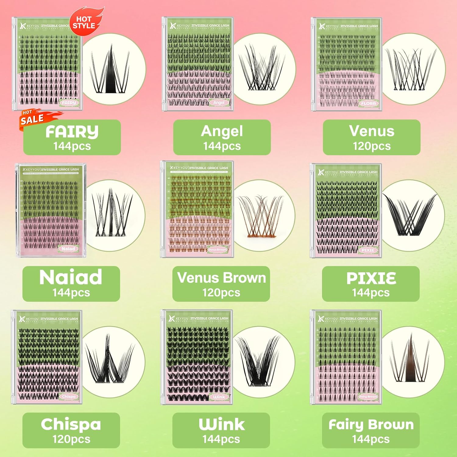 Detalle de KEYYOU Venus Brown Lash Clusters Kit: 120 Pcs of 8–16MM C Curl Wiry, Invisible Band DIY Lash Extensions at Home