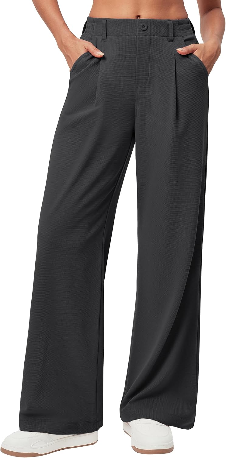 Detalle 2 de Ewedoos Wide Leg Trousers for Women – Stretchy Palazzo Pants with Pockets for Work and Casual Wear