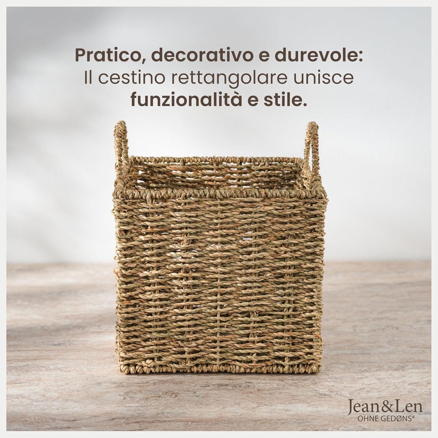 Thumbnail 4 de Cesto portaoggetti rettangolare in erba marina Jean & Len – 22 × 22 × 26 cm, versatile per asciugamani, cosmetici e accessori