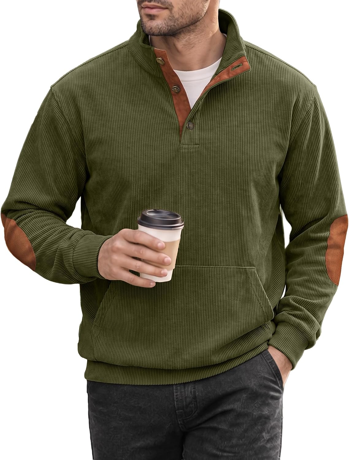 Detalle de JMIERR Mens Warm Corduroy Sweatshirt with Pockets