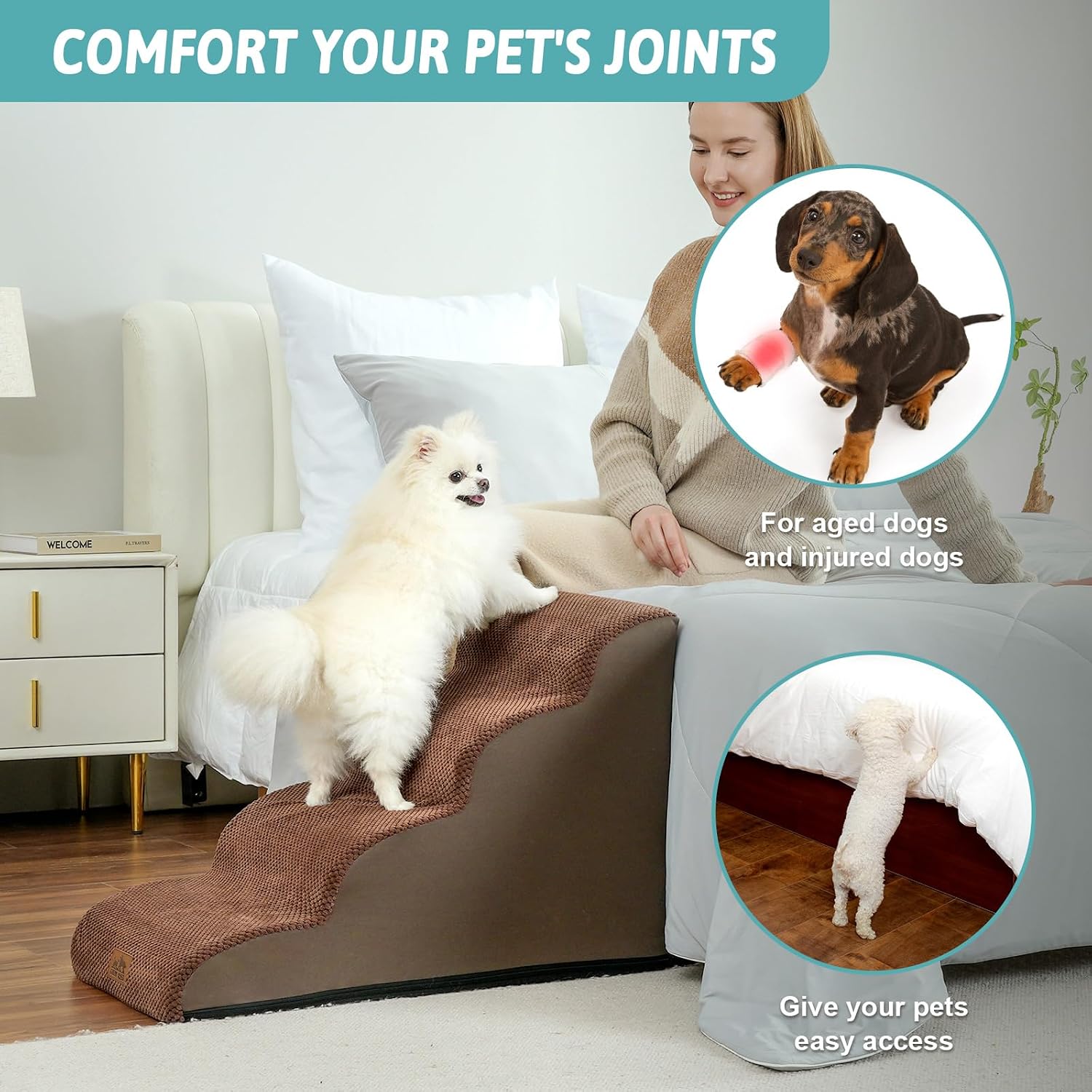 Thumbnail 2 de COZY KISS Dog Stairs for Small Dogs 19.7" High – 4-Tier Foam Ramp for Beds, Couches and Car Seats