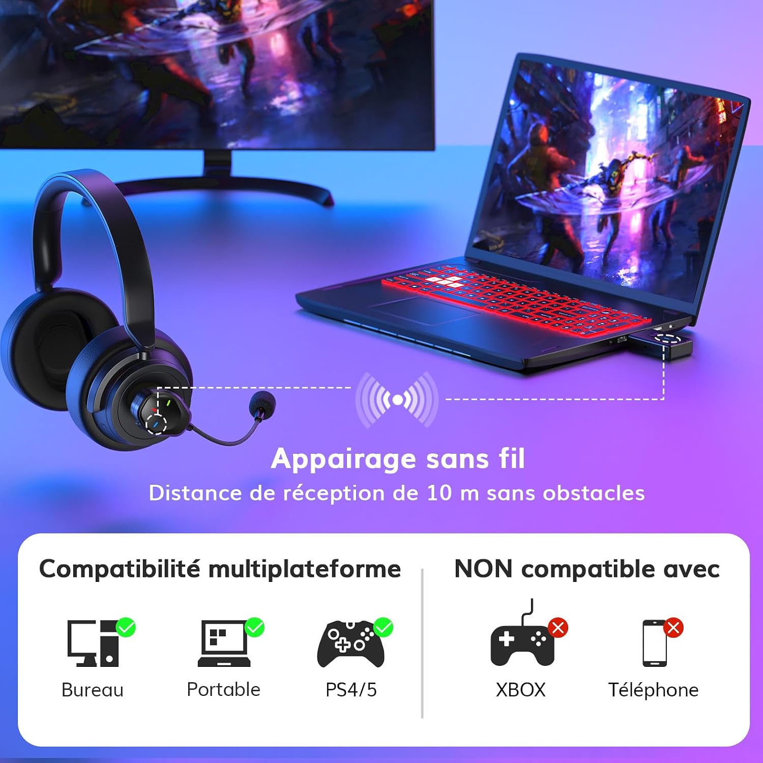 Detalle 2 de TONOR TGP1 draadloze gamingmicrofoon voor headset met ruisonderdrukking