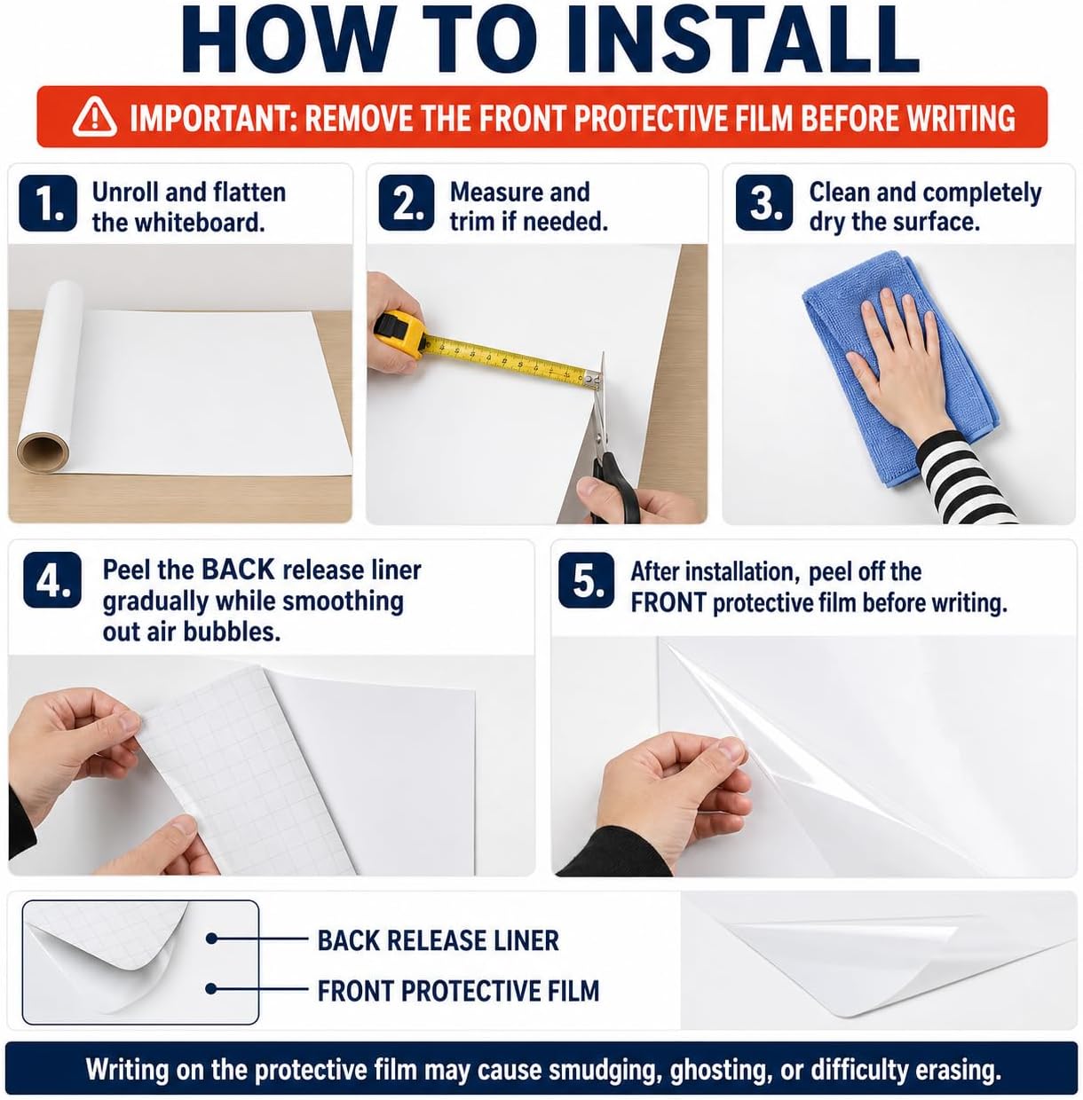 Detalle 2 de Babenoun Magnetic Dry-Erase Board Contact Paper, 30" x 40", Cut-to-Size