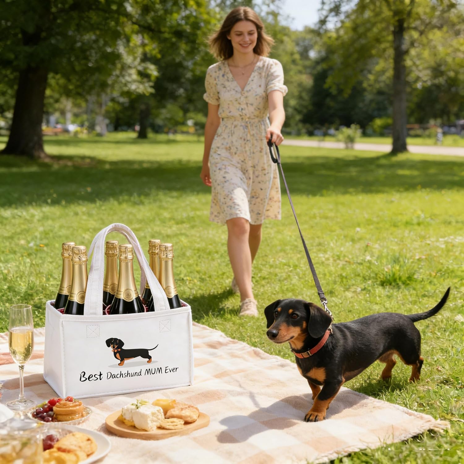 Detalle de UV STYLISH Dachshund Sausage Dog Felt 6-Pack Bottle Carrier Bag