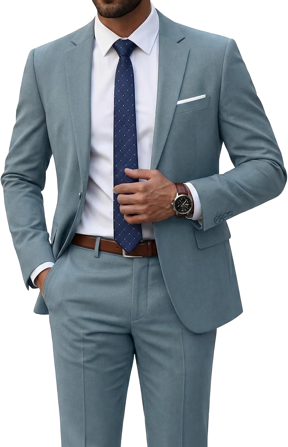 Detalle 1 de YND Men's 2 Piece Suit with Tie Slim Fit Jacket & Pants 👔
