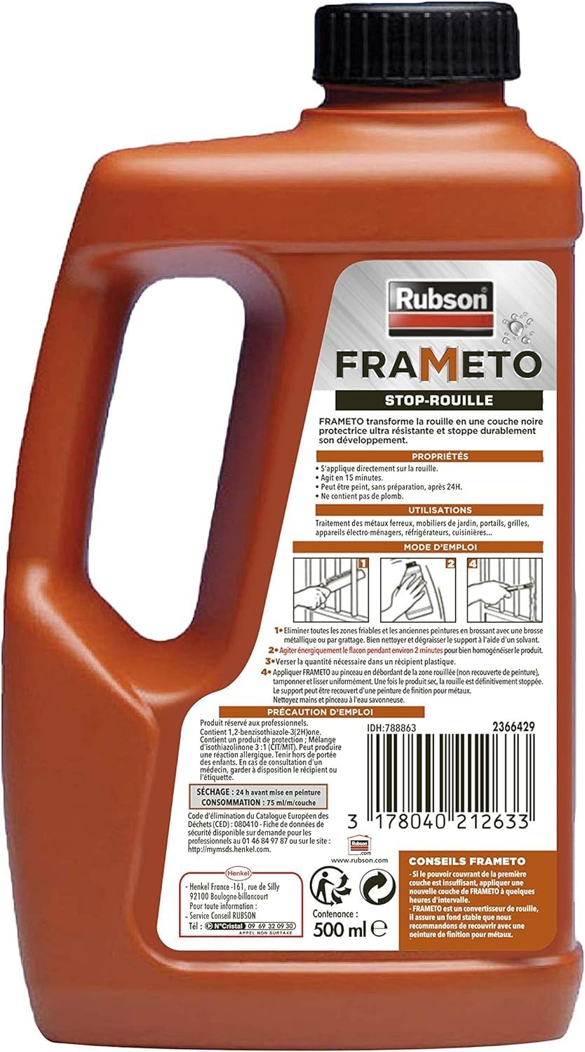 Thumbnail 1 de Rubson Frameto Stop-Rouille – traitement anti-rouille noir en bidon de 500 ml