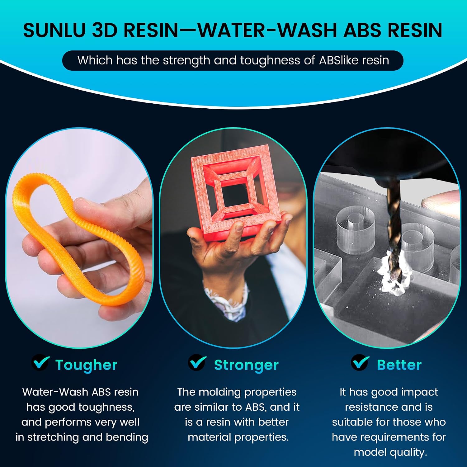 Detalle de SUNLU 3000g 水洗い可能なABSライク3Dプリンター用樹脂 低収縮・速硬化 ホワイト