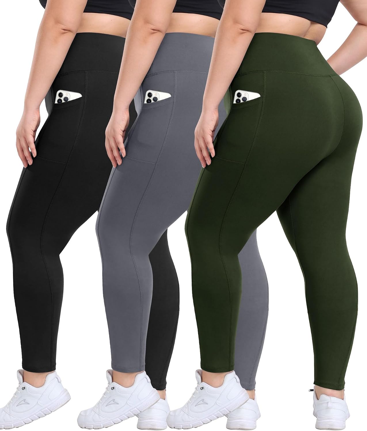 Detalle de 3 Pack Plus Size Leggings with Pockets for Women