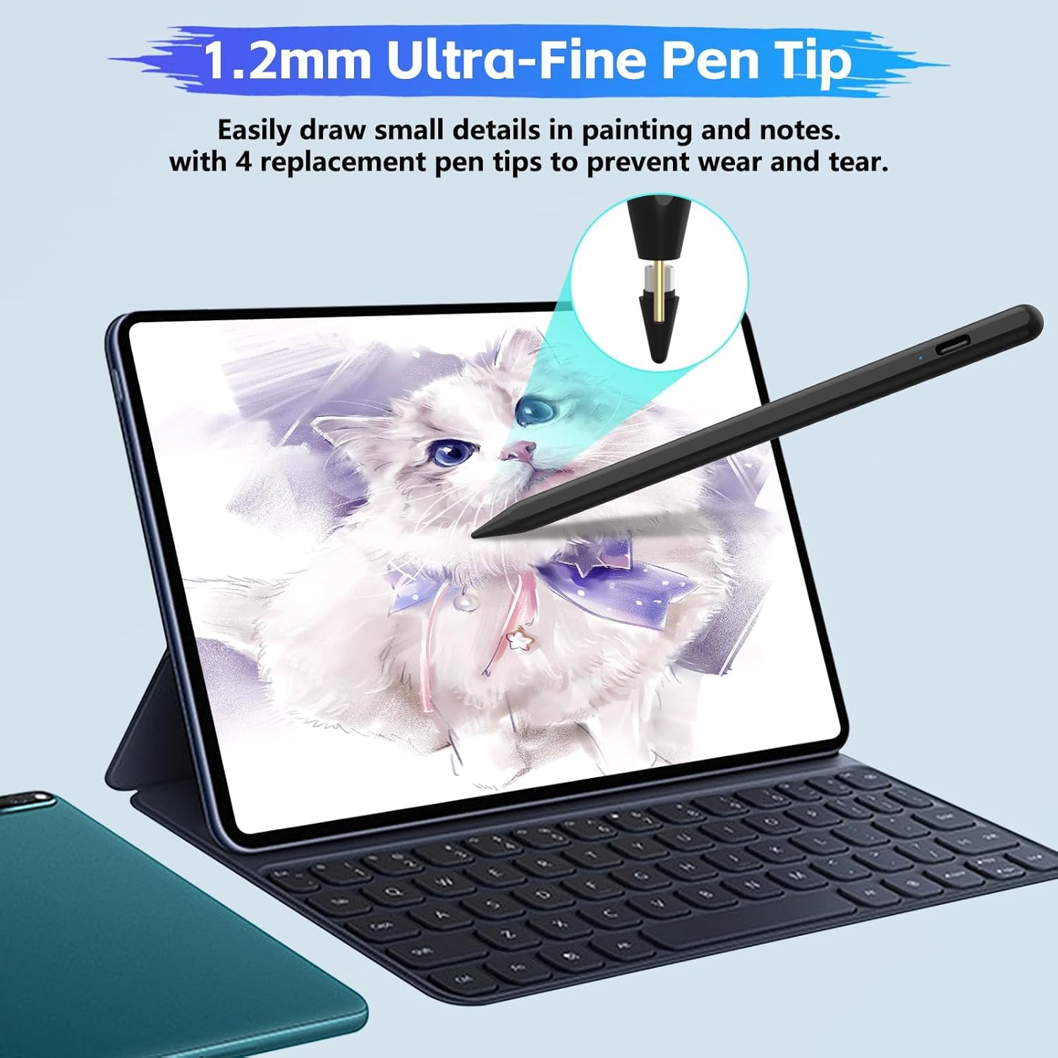 Thumbnail 4 de Tablet Stift für Android: Stylus Pen mit Neigungserkennung, 1,5-mm Spitze & Schnellladung (Black)