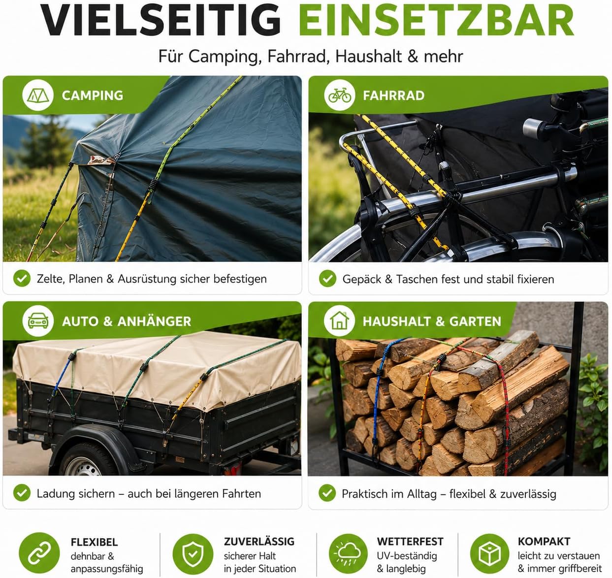 Detalle 1 de Baumarktic bm-002 expanderrep med krokar, 10-pack i olika längder