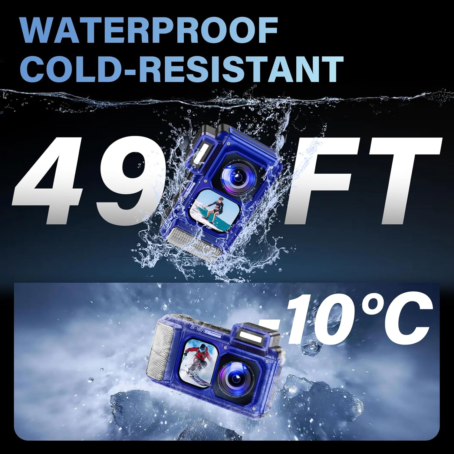 Thumbnail 2 de Maxmango V08 Pro Unterwasserkamera – 8K, 90MP, 49FT/15m Tiefe, Dual-Screen, WiFi, 1800mAh