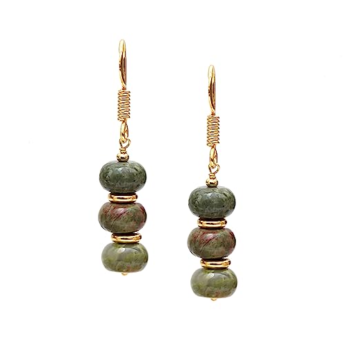 Thumbnail 6 de GEMPires Natural Gemstone Rondelle Bead Earrings for Women, Unakite – 8mm Lightweight Handmade Drops