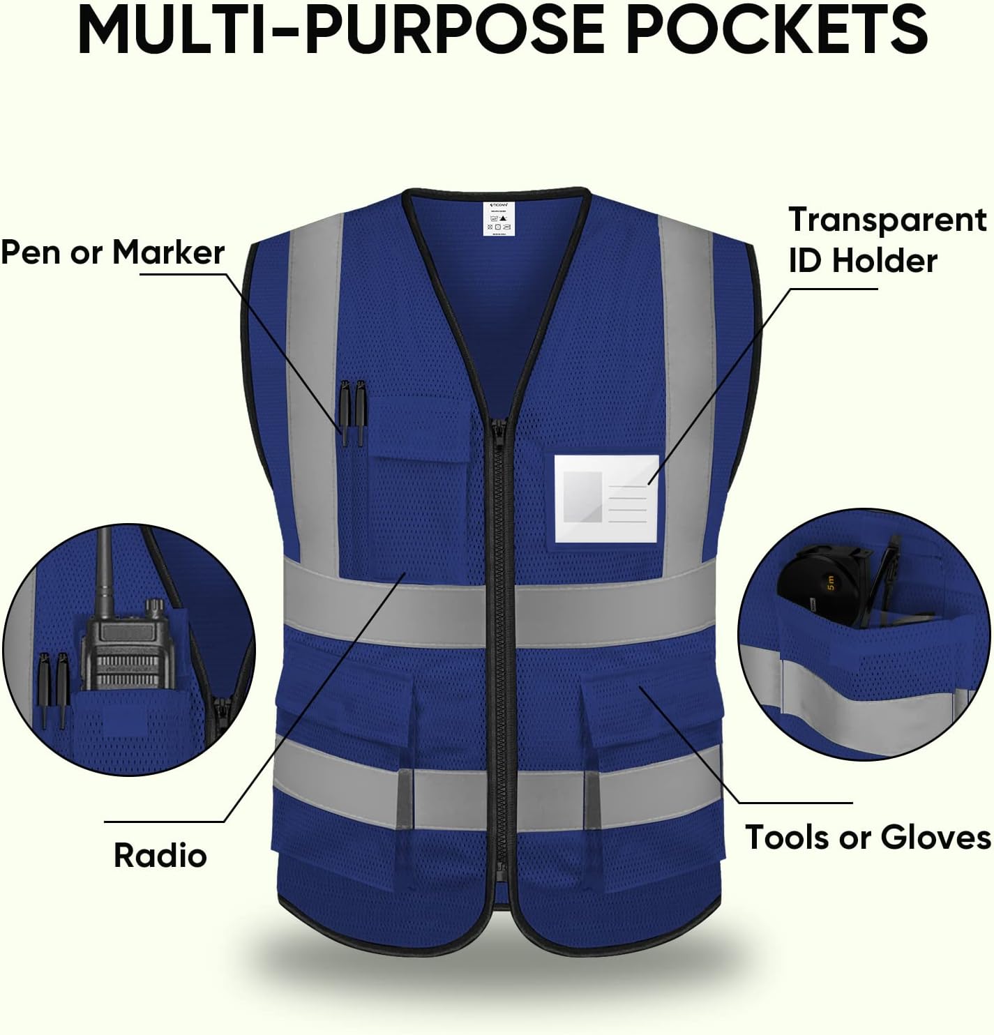 Detalle 2 de TICONN SV-1 High-Visibility Safety Vest, ANSI Class 2 Polyester Mesh