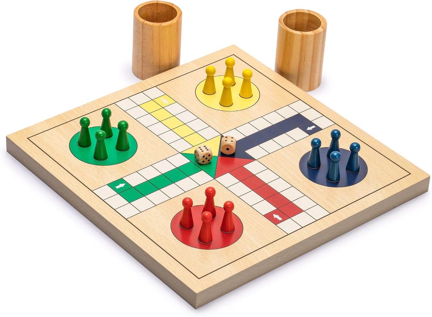 Detalle de Yellow Mountain Imports Jeu de l'échelle en Bois Réversible 2 en 1, Jeu du Ludo – 29 cm