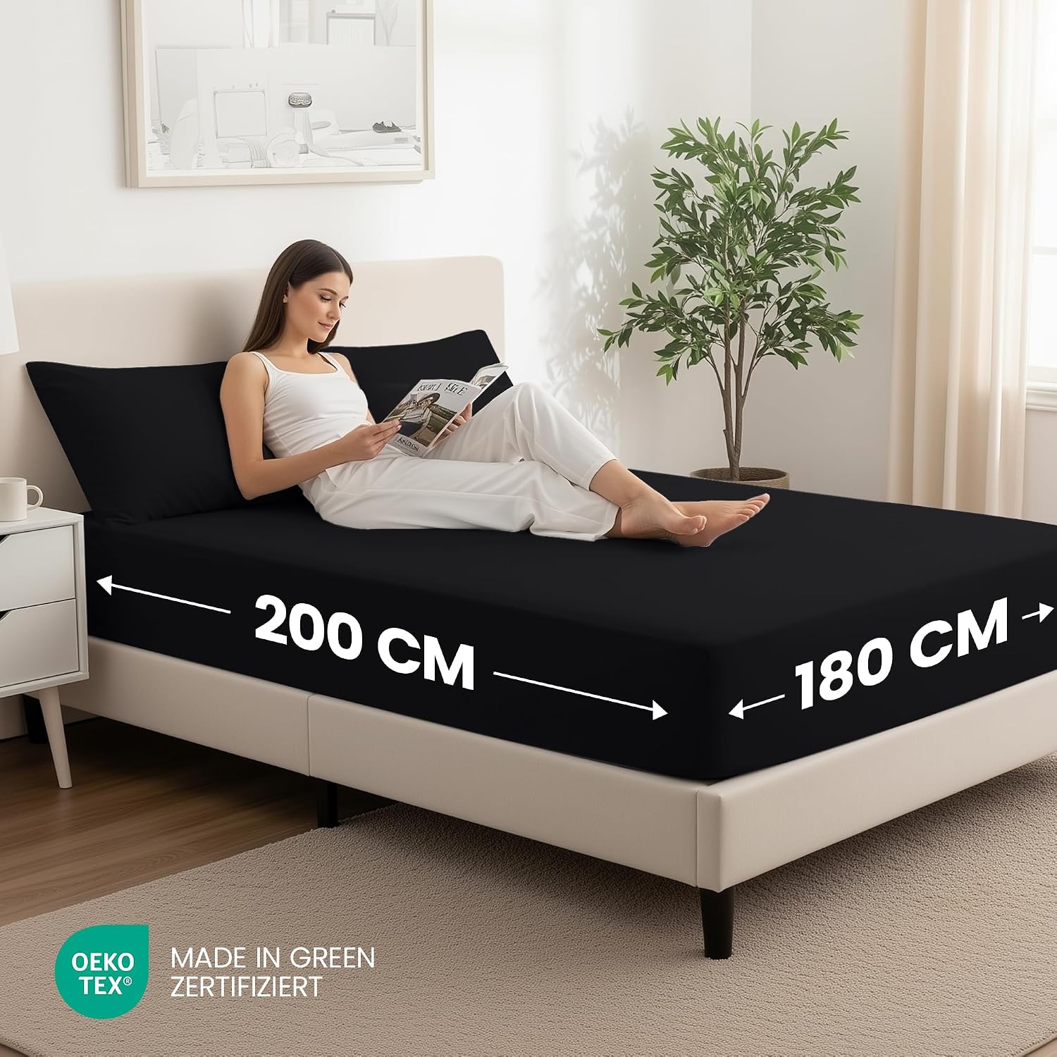 Detalle 2 de Utopia Bedding Spannbettlaken 180x200 Schwarz