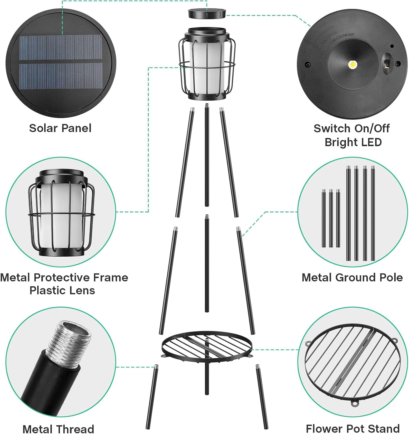 Thumbnail 6 de MXwcy Solar Plant Stand Lights, Metal