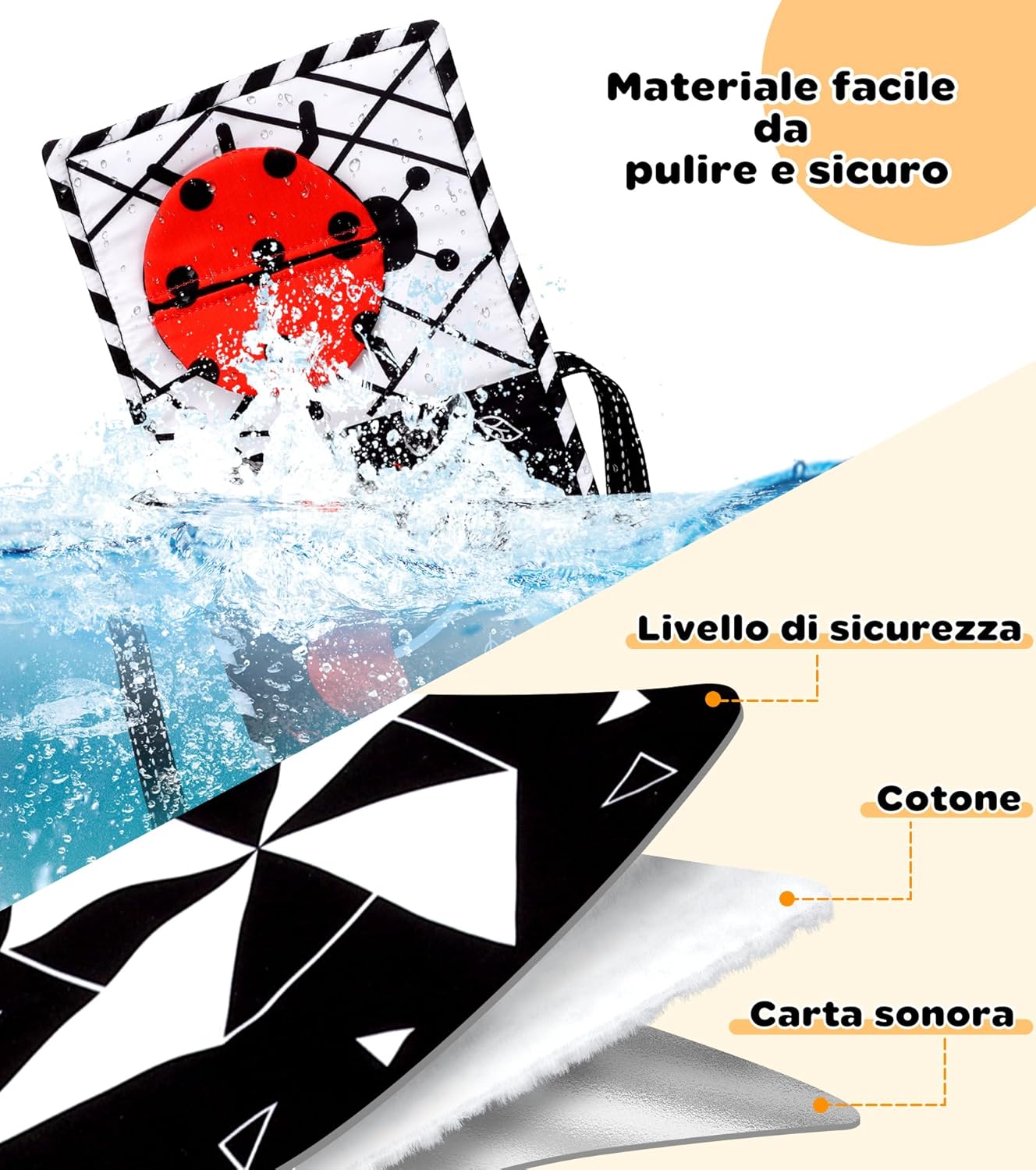 Thumbnail 5 de Perbabe Giochi Neonato 31 pz: libro sensoriale, carte bianco/nero e accessori Montessori 0-12 mesi