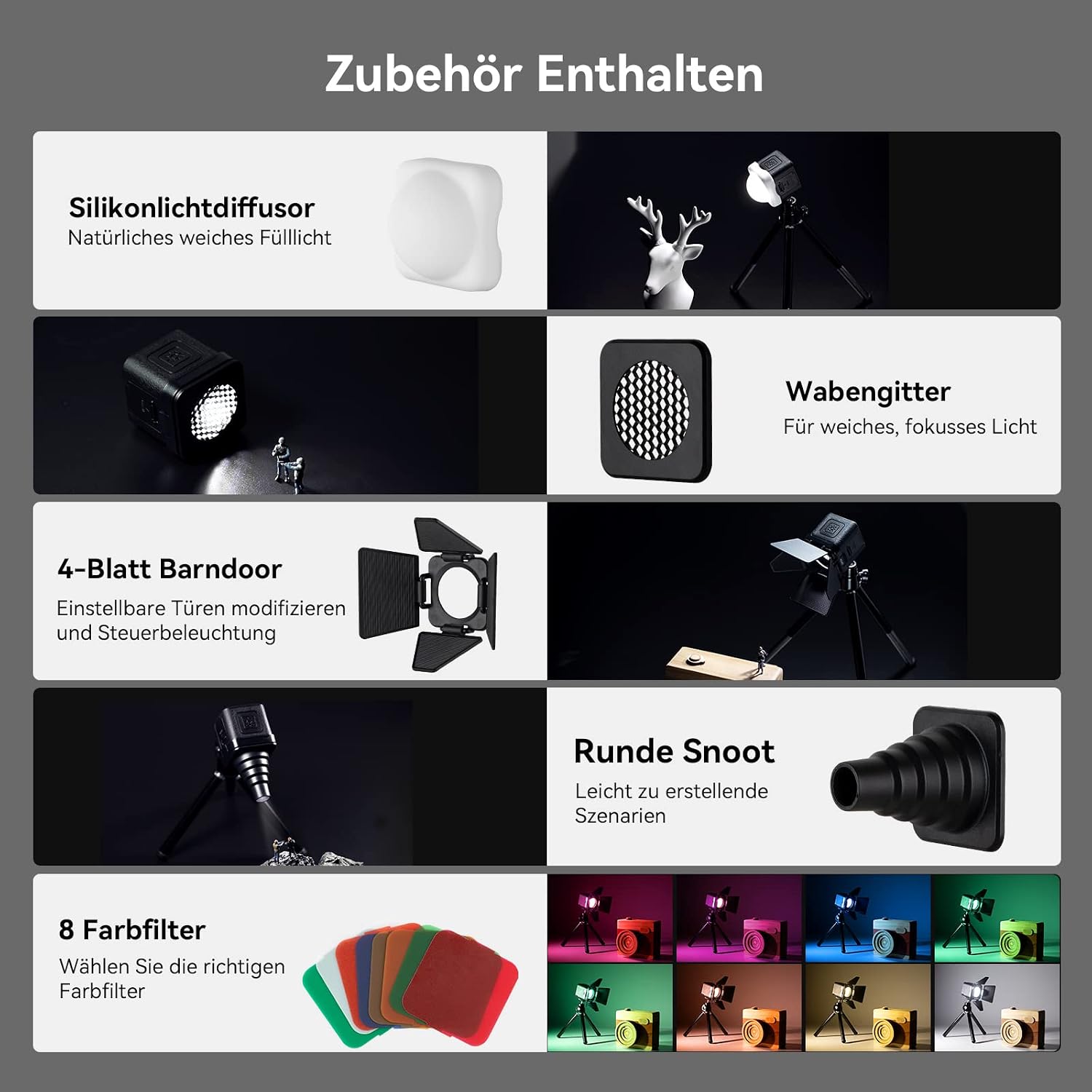 Thumbnail 6 de SMALLRIG LED VideoLicht 3405 (Mini Cube) mit 8 Farbfiltern, 5600K, CRI 95, dimmbar