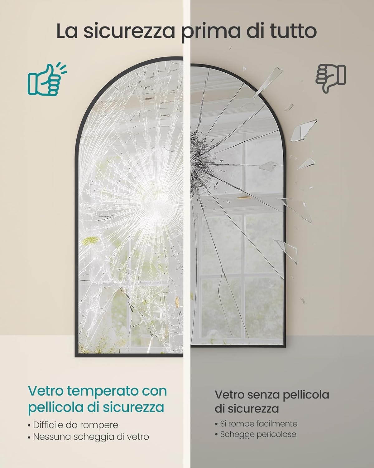 Thumbnail 2 de SONGMICS specchio da bagno a parete ad arco con cornice in alluminio LWM011BD01, 91 x 61 cm nero inchiostro