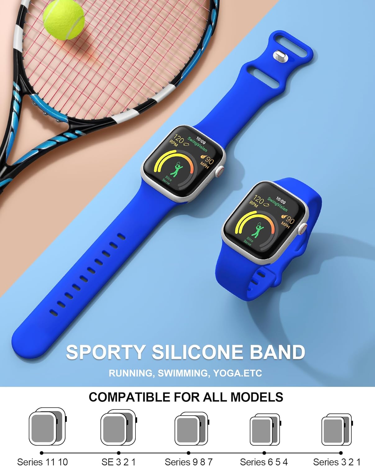 Detalle 2 de DigiHero Sport Strap for Apple Watch – Klein Blue, Soft Silicone, 38–49mm