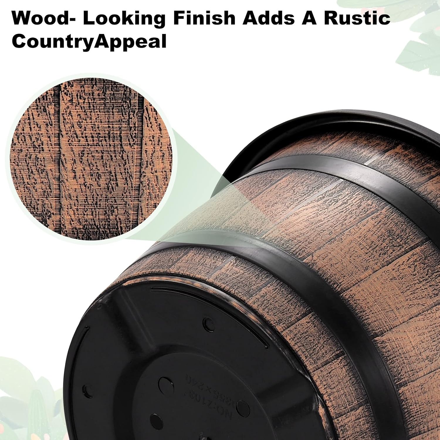 Detalle 1 de Quarut JND-88-22 14-Inch Plastic Whiskey Barrel Planters, 4-Pack with Saucers