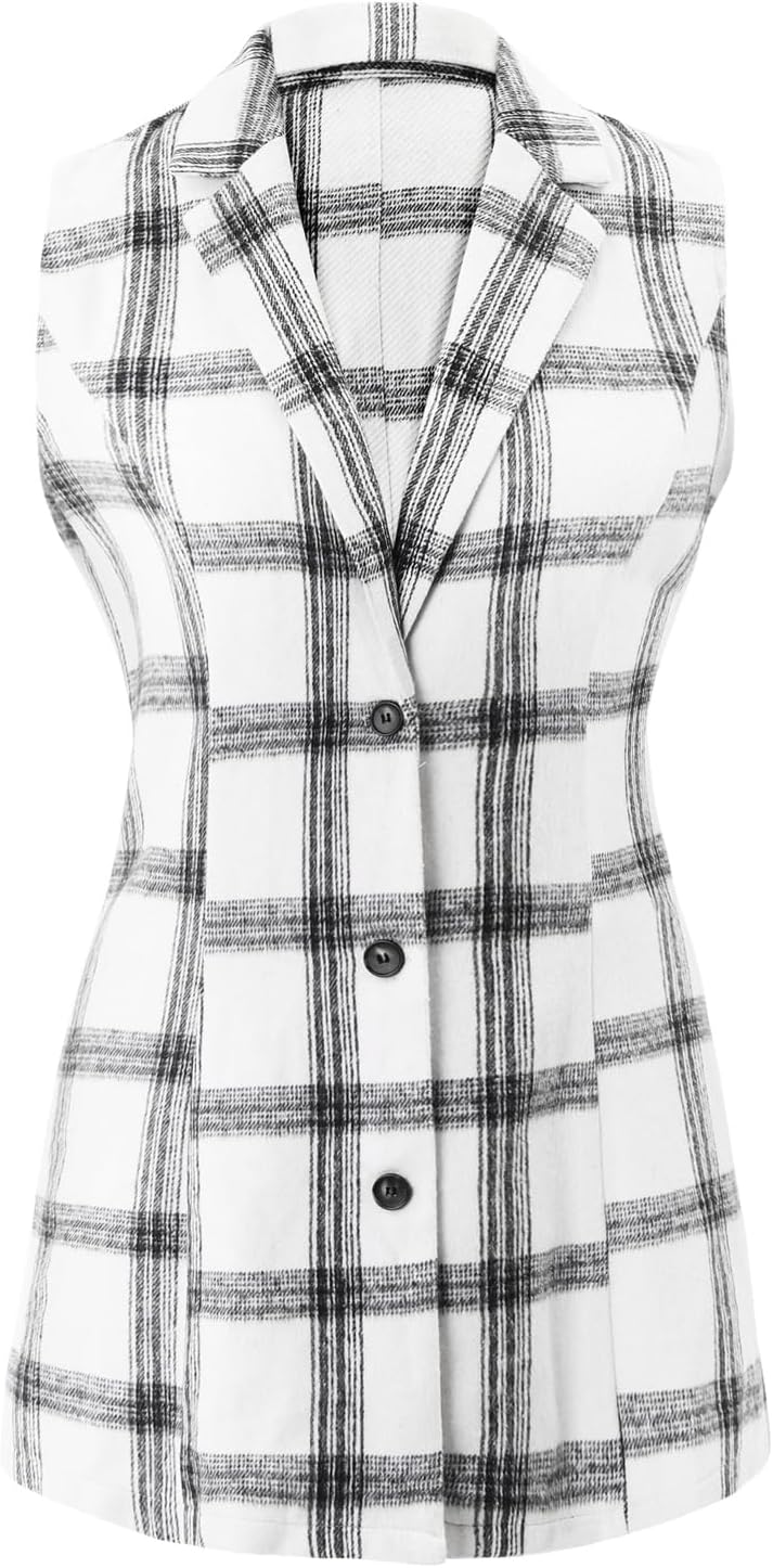 Detalle 2 de BETTE BOUTIK Plaid Flannel Vest for Women, Sleeveless Midi-Length Layer