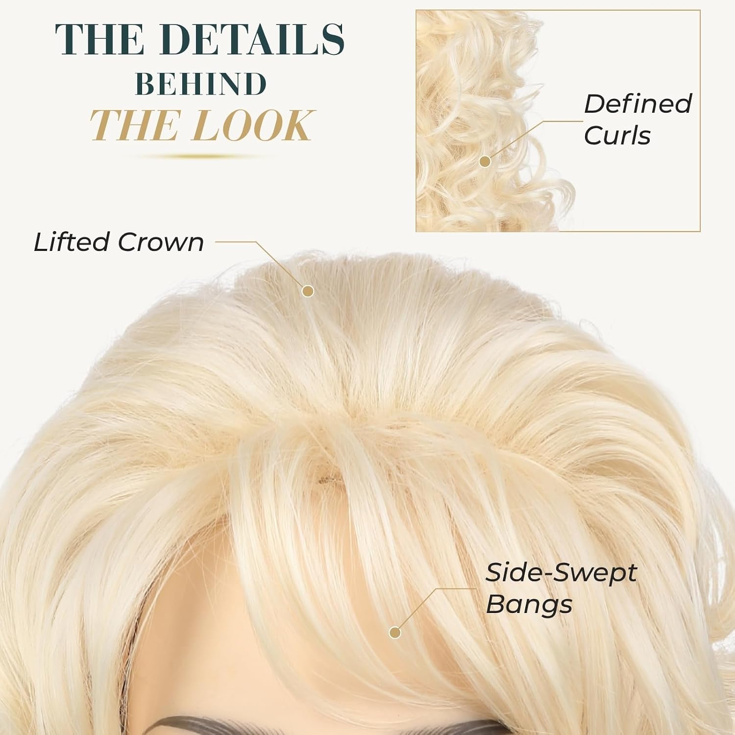 Detalle 2 de Long Blonde Curly Wig with Bangs, 24-Inch Retro Country Diva Costume Wig