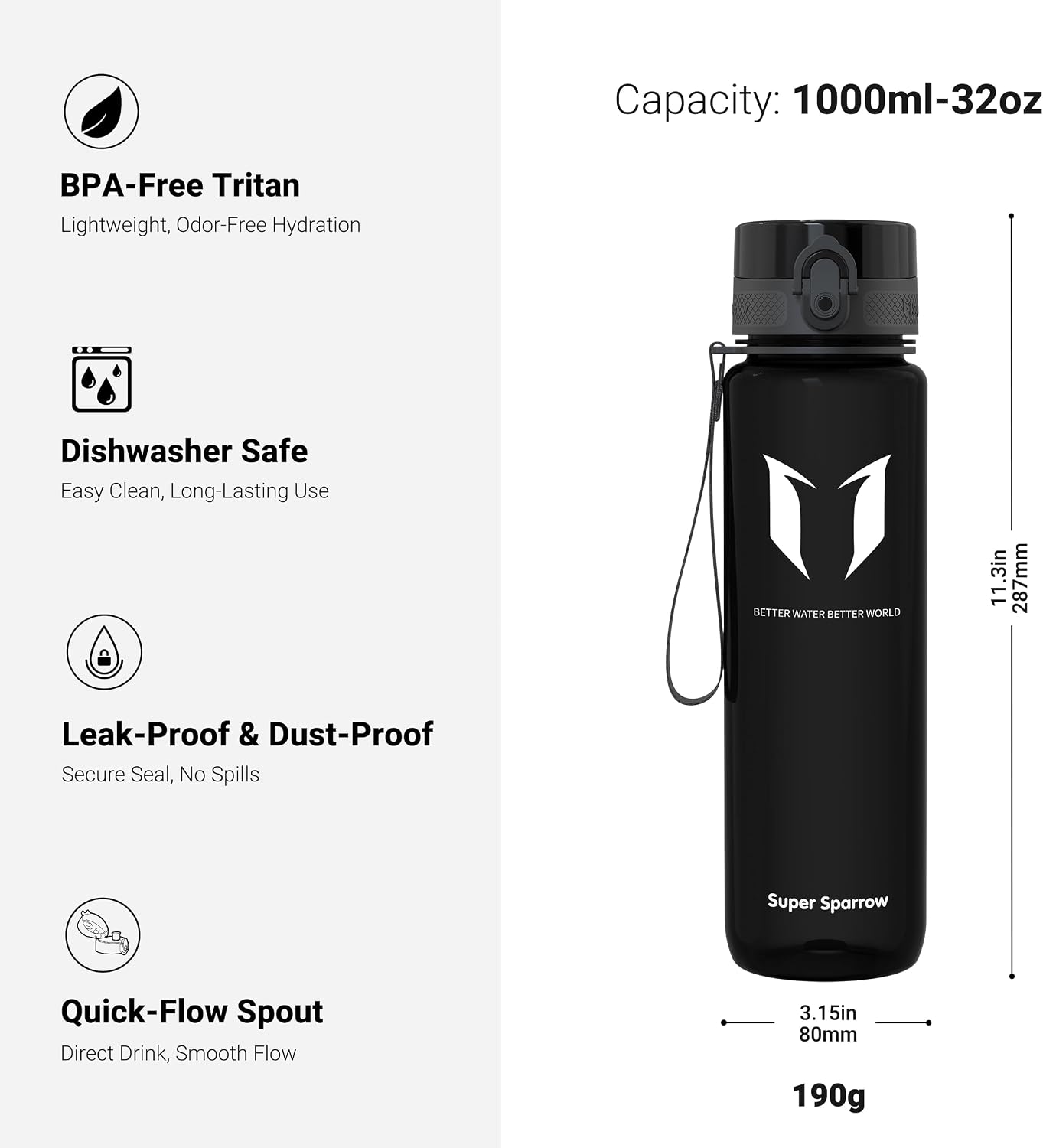 Detalle de Super Sparrow Sports Bottle 1000ml 🥤