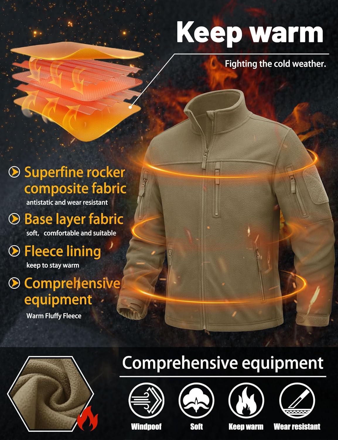 Thumbnail 2 de TACVASEN Herren Militär Outdoor Fleecejacke Warme Fleecejacke
