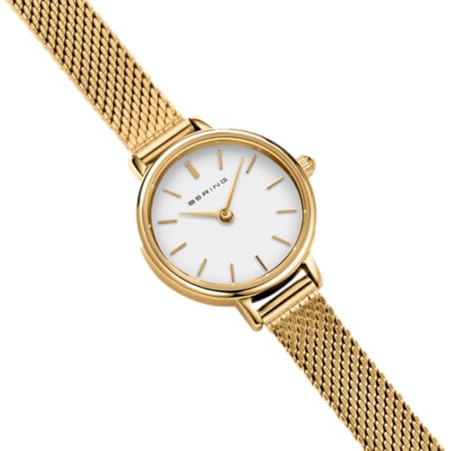 Detalle de BERING Women’s Quartz Watch con Caja de 22 mm y Correa Milanese en Oro — esfera blanca