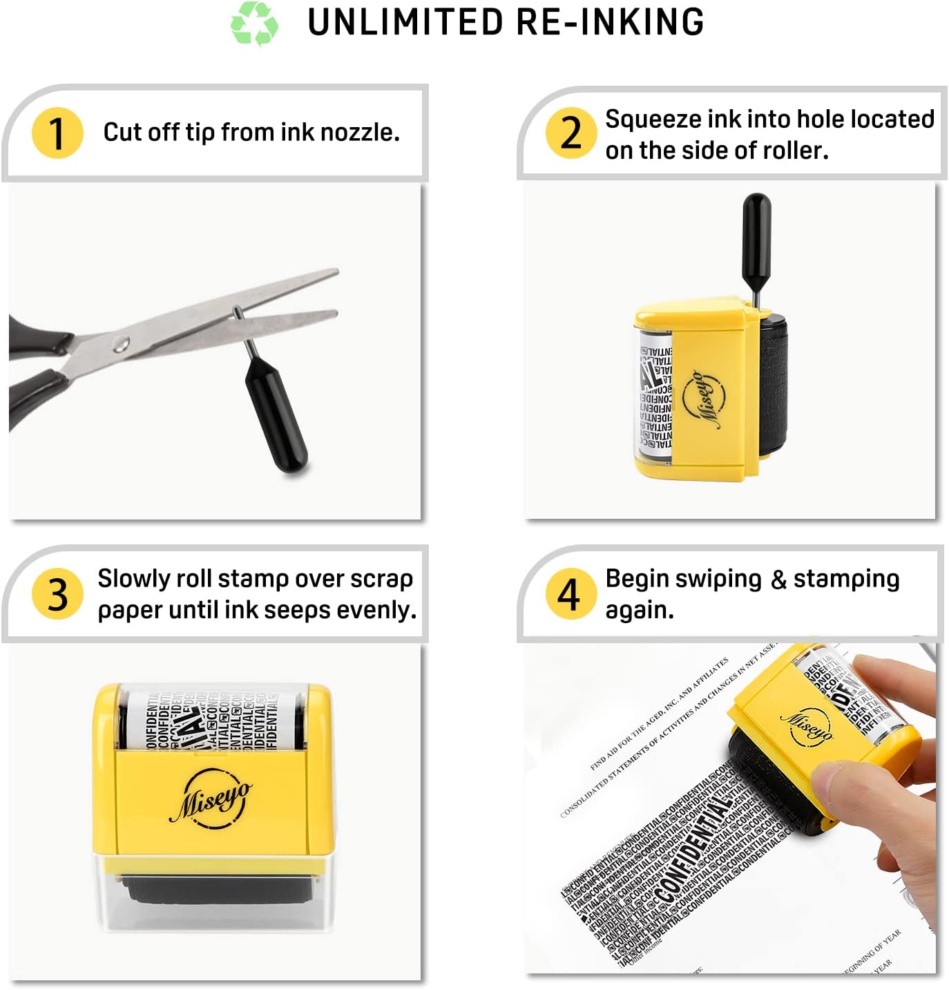 Detalle 2 de Miseyo Wide Roller Stamp – Identity Theft Stamp (1.5 inch) in Yellow