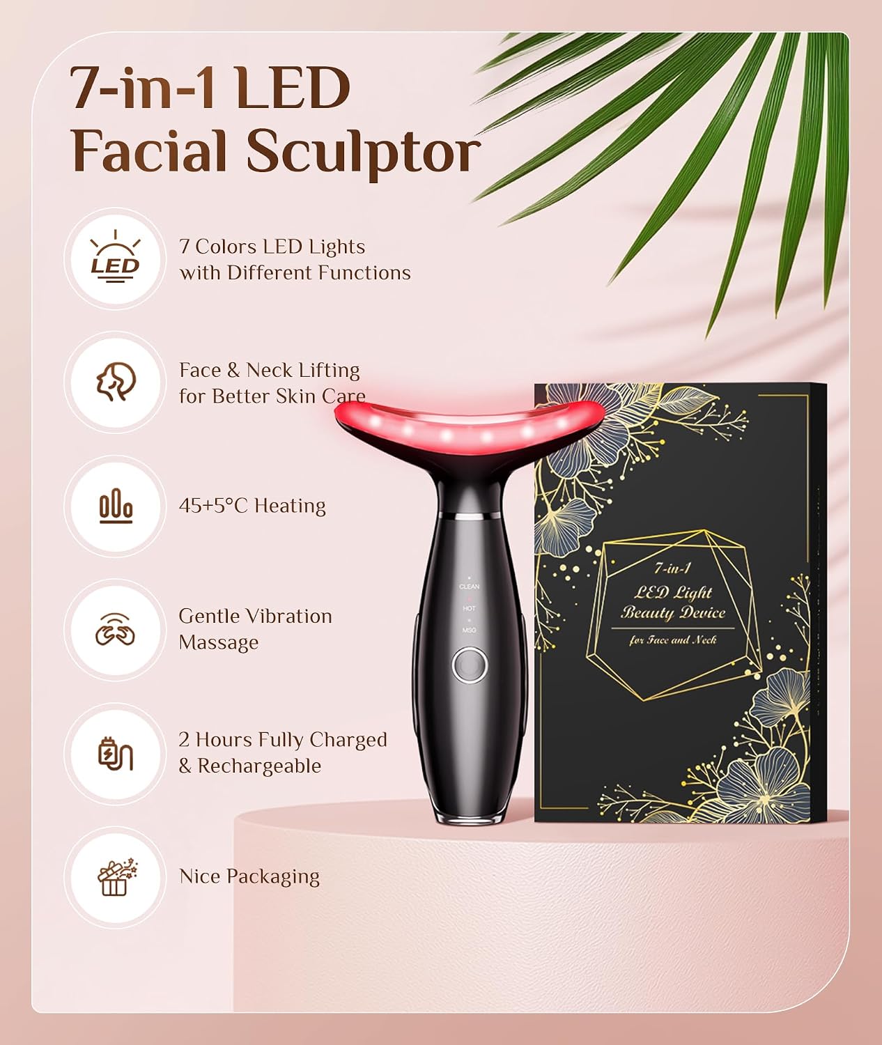 Detalle de Dopsikn AM-8003 Galvanic Facial Massager, 7 Color Modes, 113°F Heat