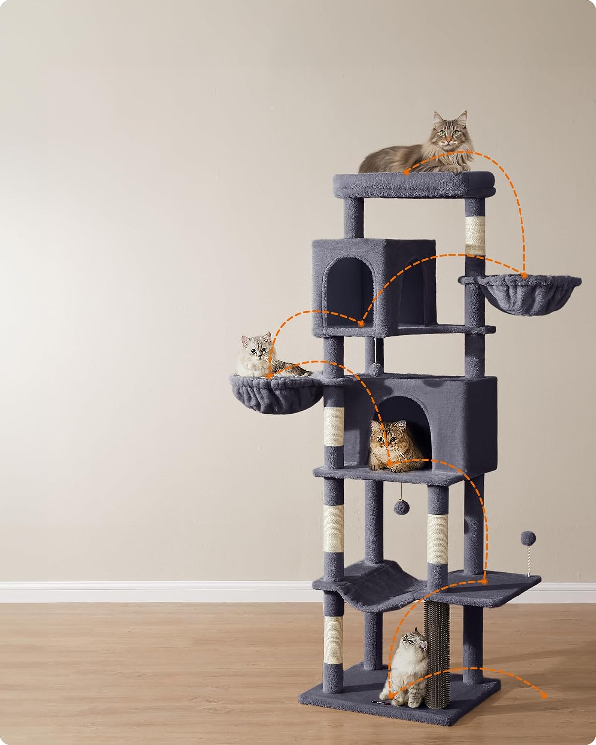 Detalle de FEANDREA CLAWFY PCT183G02 Cat Tree, 190 cm, 2 Caves and Sisal Posts