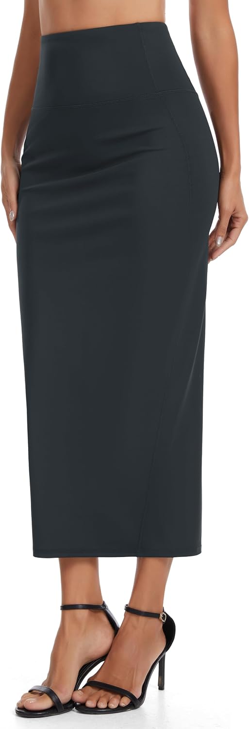 Thumbnail 2 de THE GYM PEOPLE Women's Long High-Waisted Stretch Pencil Skirt with Back Slit