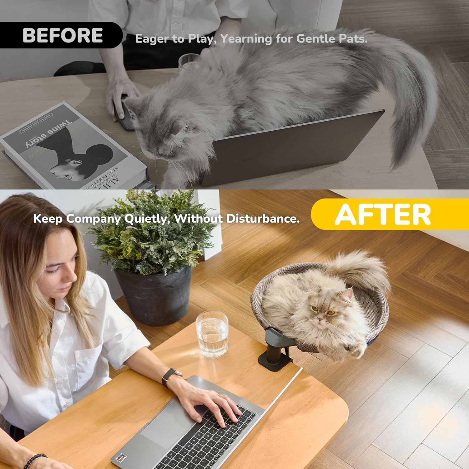Detalle de CATISM Hängebett für Katzen – 360° drehbares Schreibtisch Katzenbett, 36×38 cm, Tragkraft bis 20 kg