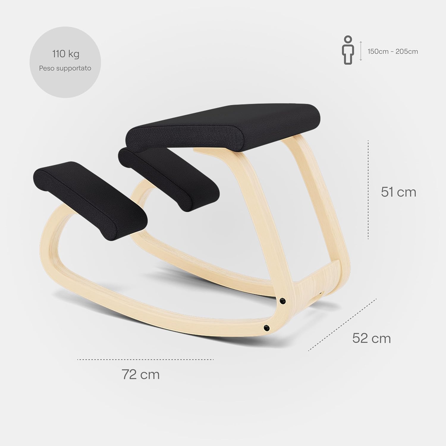 Thumbnail 2 de Varier Variable Balans Sedia Ergonomica in Legno Naturale/Nero — movimento e stile per ufficio, studio o casa