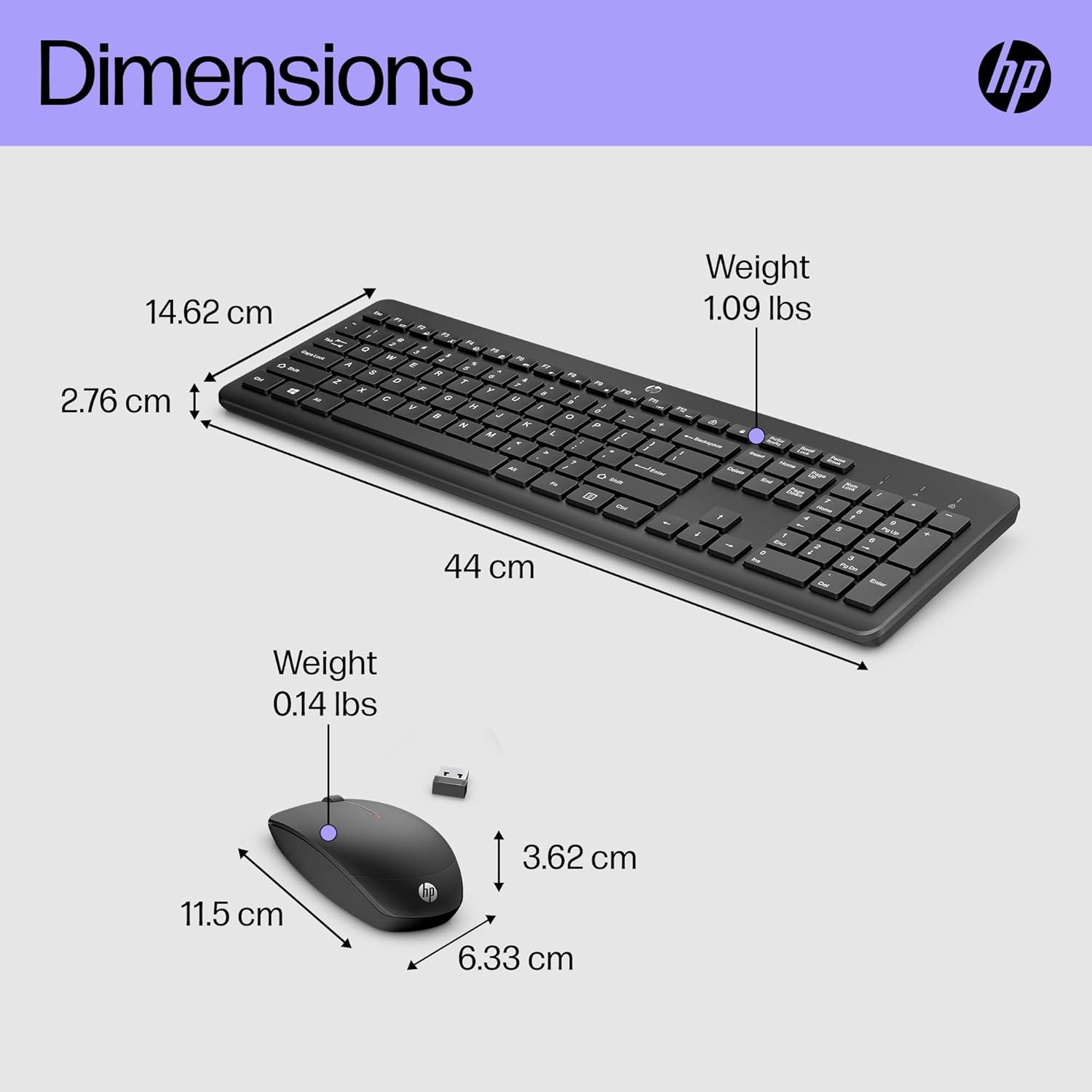 Thumbnail 5 de HP 230 Wireless Keyboard and Mouse Combo Set (2.4 GHz USB-A Nano Receiver) – Black