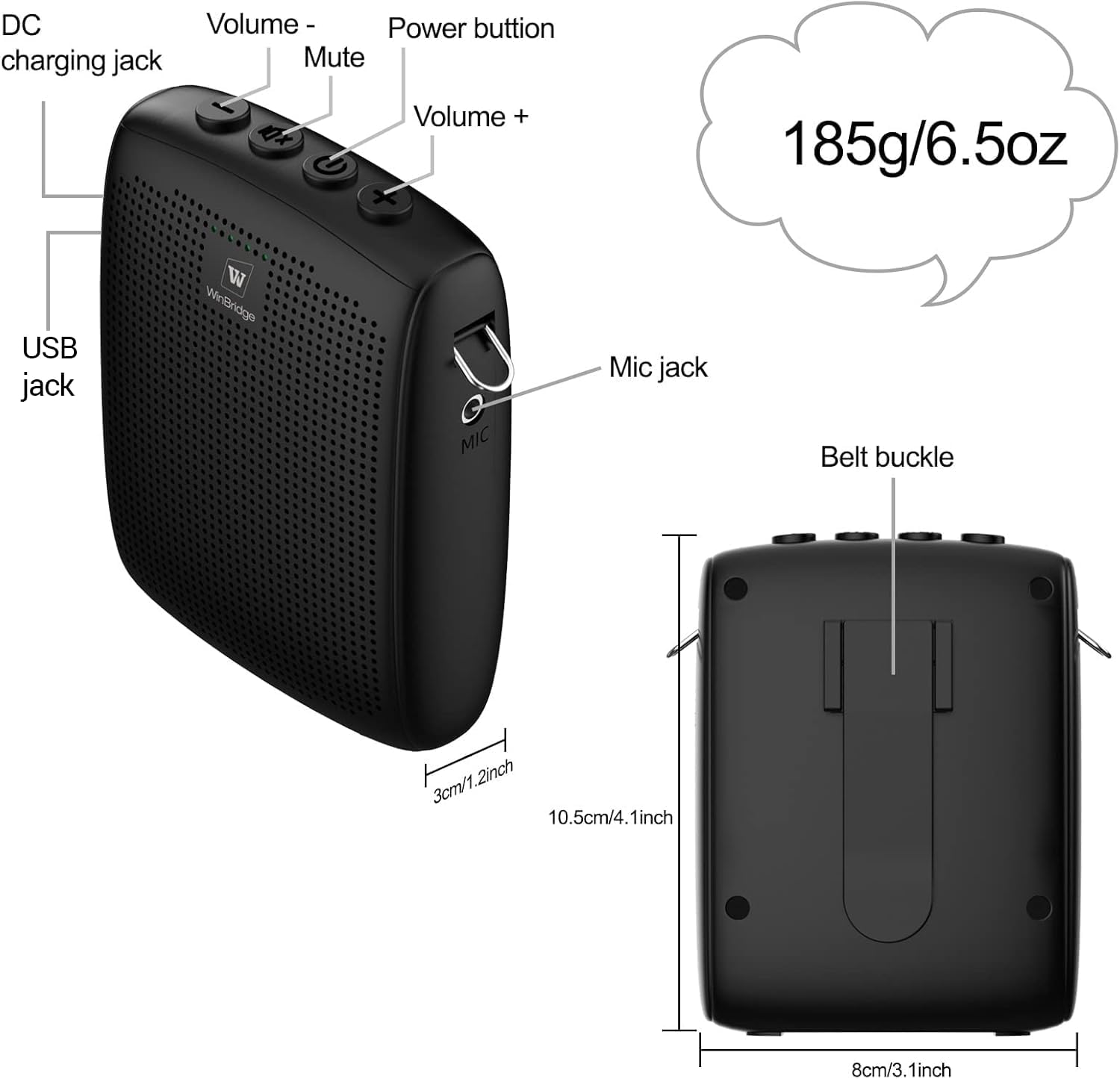 Thumbnail 4 de WinBridge WB002 Voice Amplifier with 15W Speaker, Bluetooth and Wireless Mic