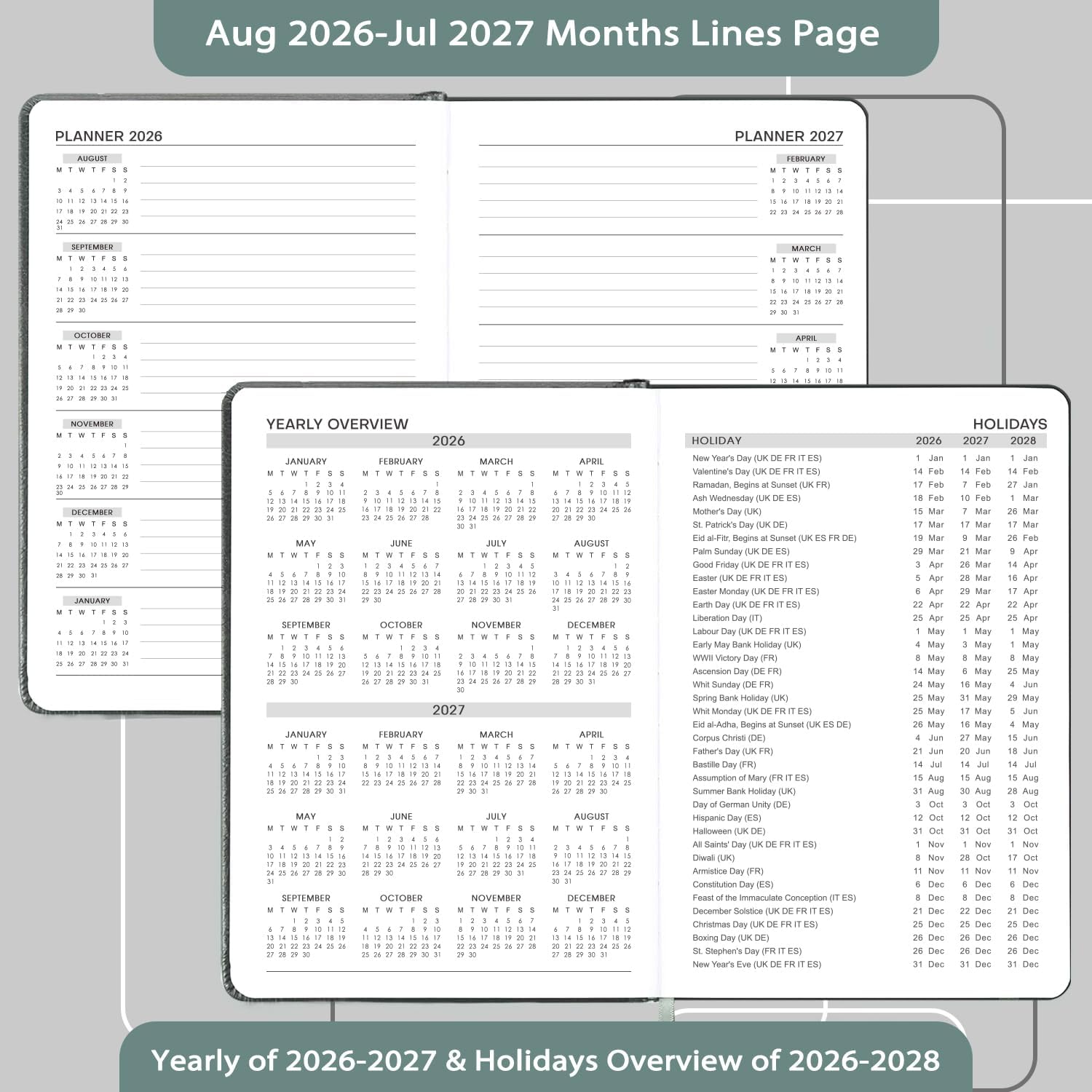 Thumbnail 4 de Indeme Academic Diary 2026-2027 (A5 Day to Page, Grey) – Durable, practical planner for the academic year