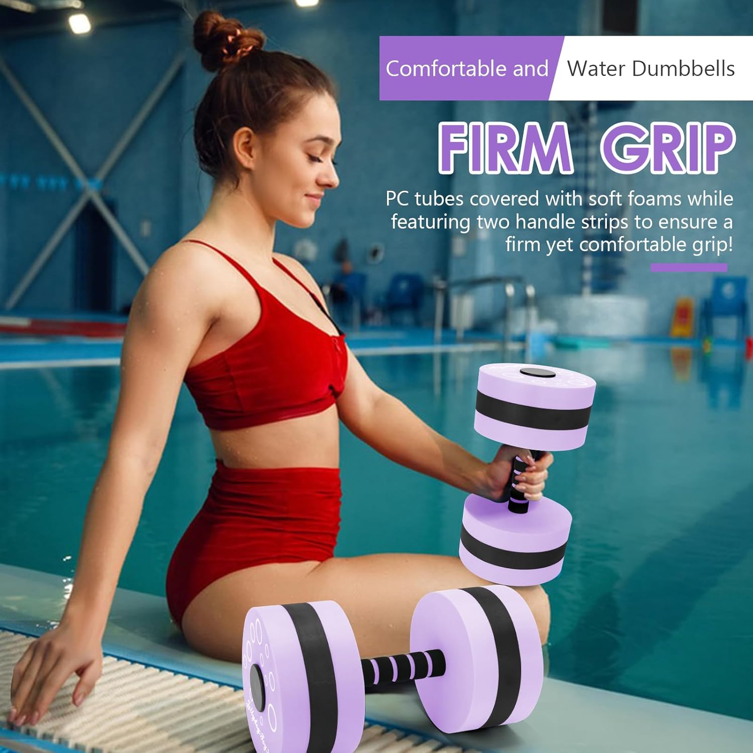 Detalle de Jellydog Aquatic Exercise Dumbbells (2-Pack) – EVA Foam Water Ring Dumbbells for Pool Fitness