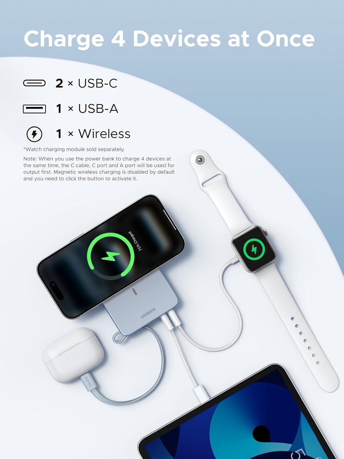 Thumbnail 5 de UGREEN MagFlow MagSafe Power Bank Qi2 25W 20000mAh with Built-in USB-C Cable