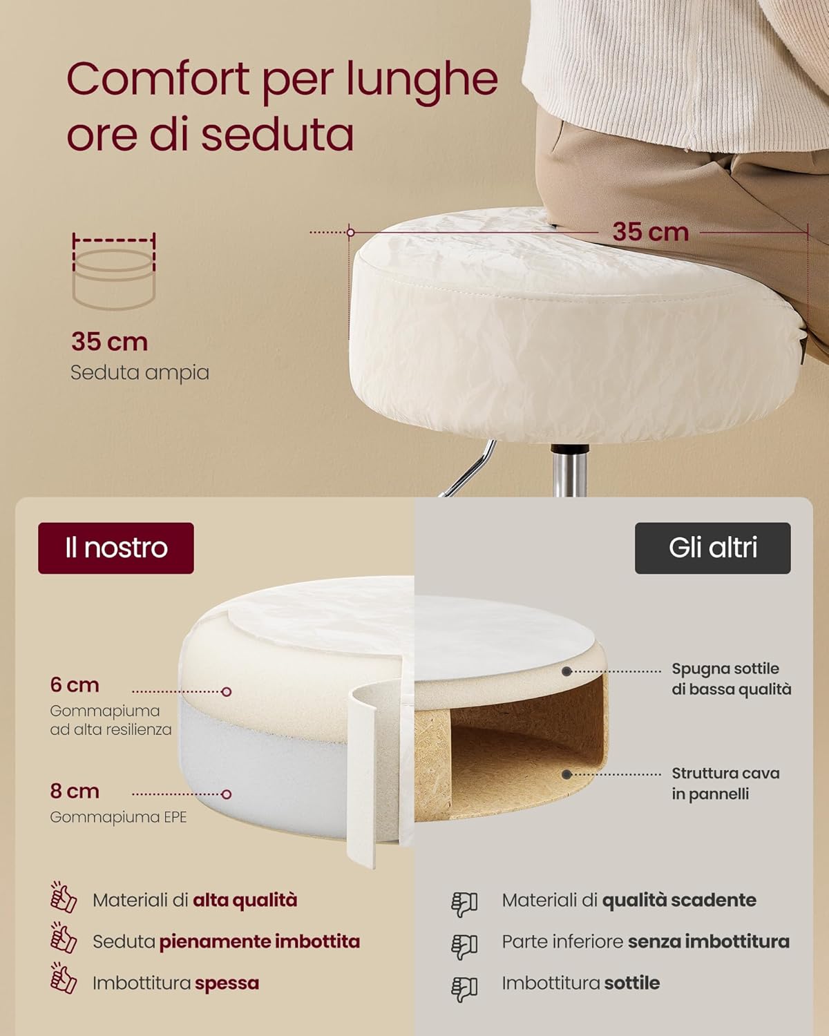 Thumbnail 4 de VASAGLE LJB120W01 sgabello trucco regolabile 45,5–57,5 cm