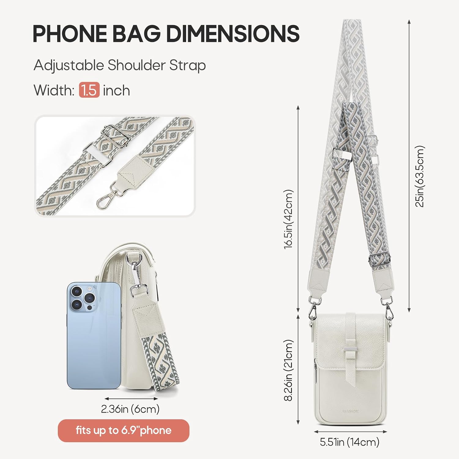 Detalle 2 de RAINSMORE Small Cross Body Bag for Women: PU Leather Phone Companion with Adjustable Strap