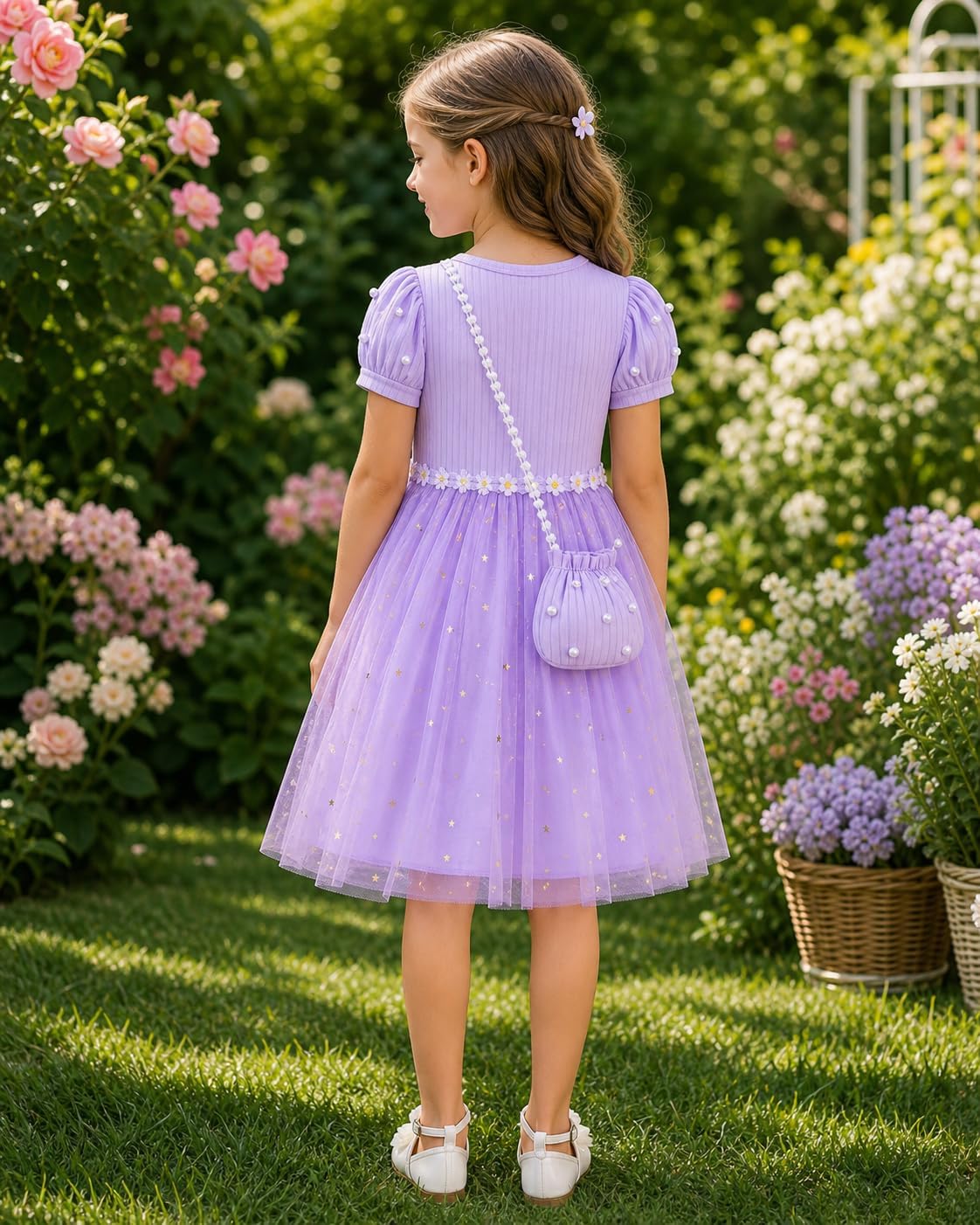 Thumbnail 6 de JiAmy zomerjurk voor meisjes, 4 jaar – 3D-vlinders, tule en ruchesmouwen